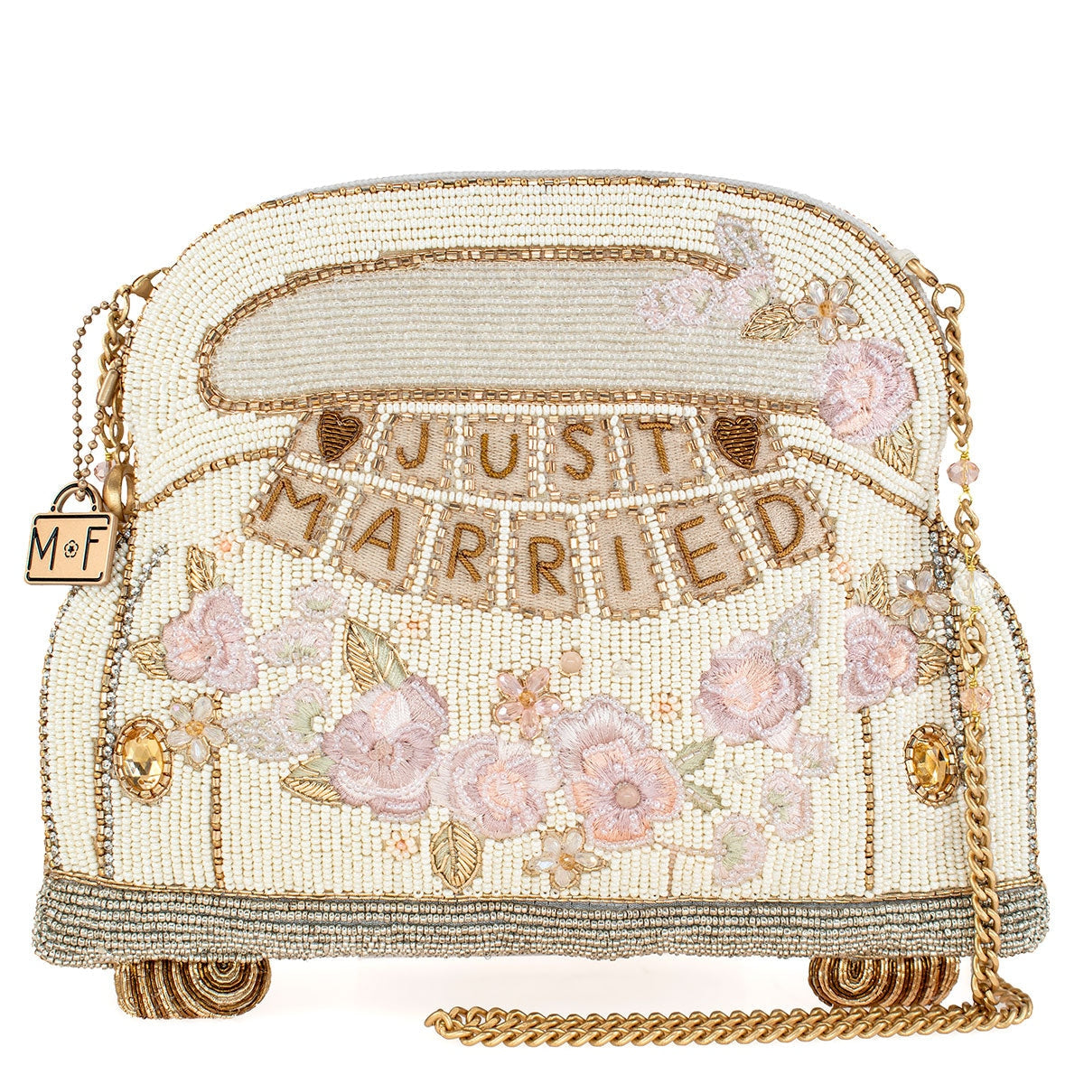 Beaded bridal handbag with pearl embellishment and crossbody strap — Mary Frances Bridal Collection