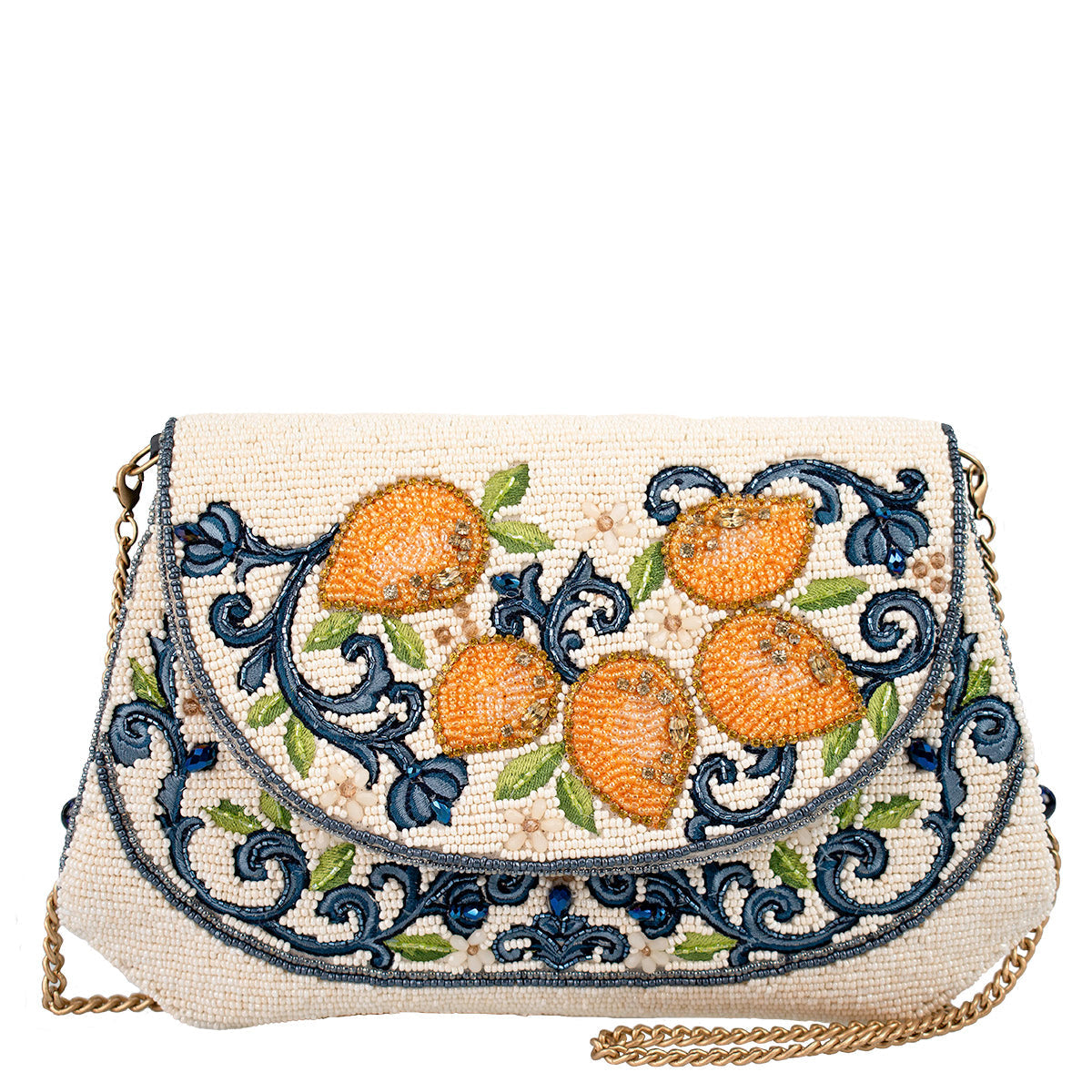 Capri Lemons Beaded Crossbody Clutch Handbag Purse