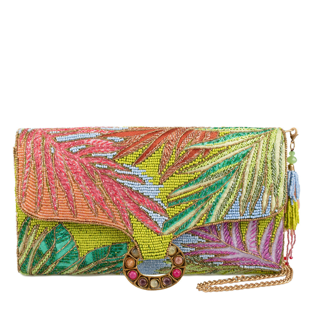 MARY FRANCES パーティーバック リゾート エスニック ゴージャス！ Palm Paradise Beaded Tropical Cocktail Crossbody Clutch Handbag