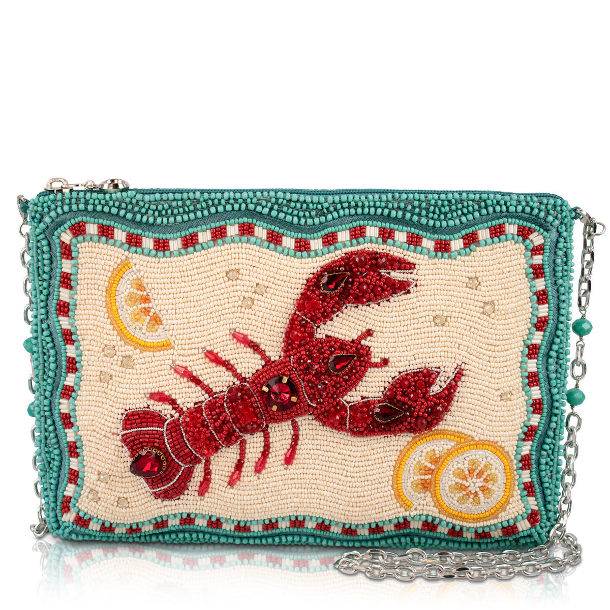 Crack Me Up Lobster and Lemon Beaded Crossbody Handbag
