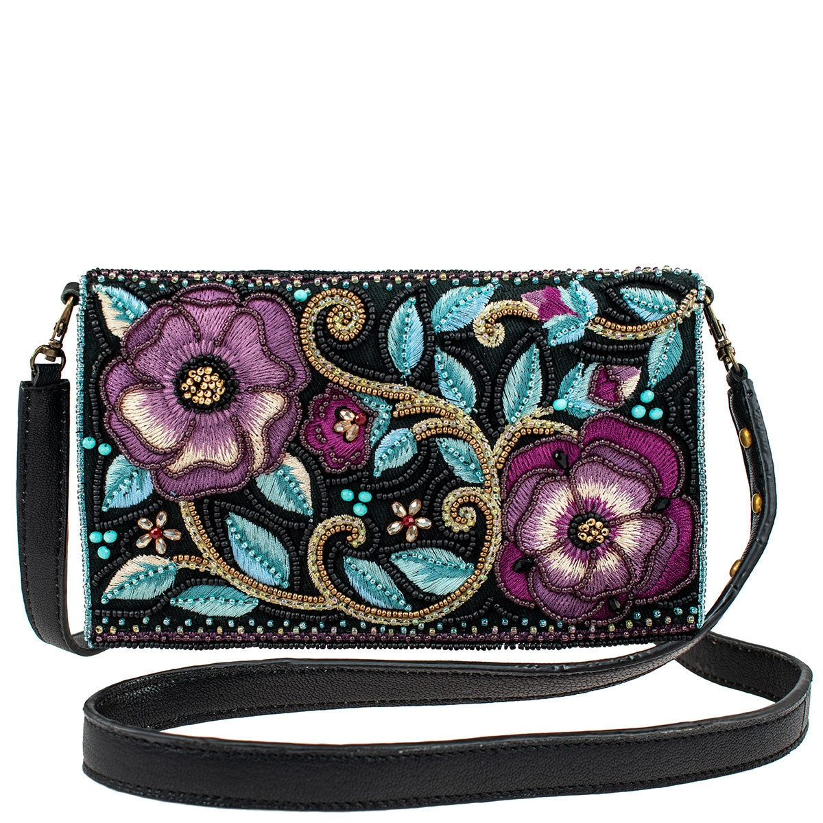 Let It Grow Beaded Embroidered Leather Crossbody Wallet Phone Bag