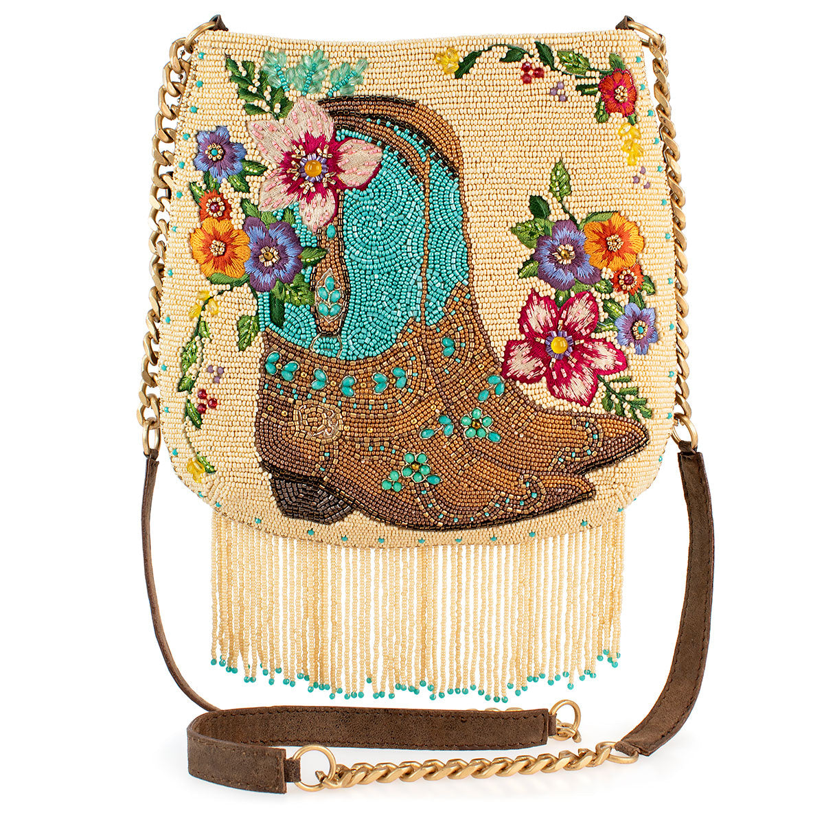 Line Dance Beaded Western Cowgirl Boots Crossbody Handbag