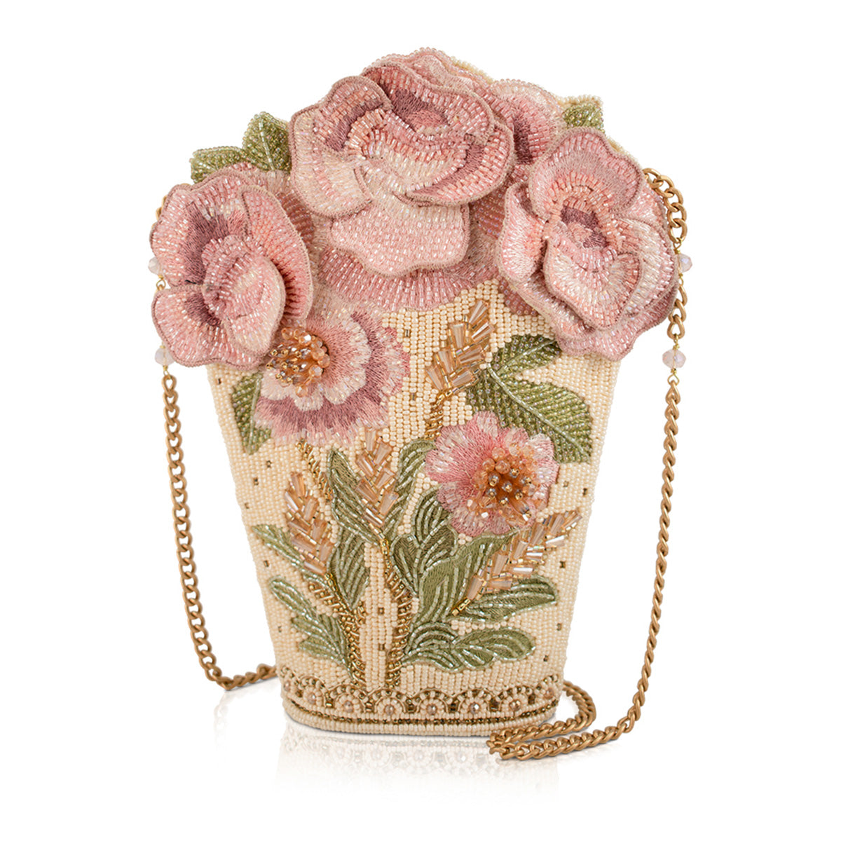 Sweet Pink Floral Bouquet Beaded Crossbody Handbag