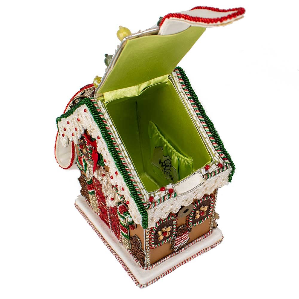 Gingerbread House Beaded Top Handle Bag Purse open view