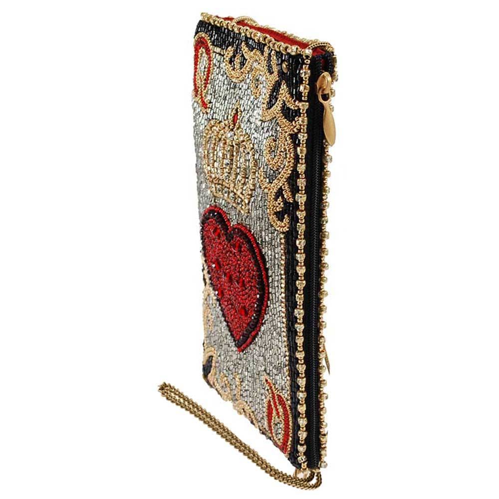 Queen of Hearts Beaded Playing Card Crossbody Phone Bag