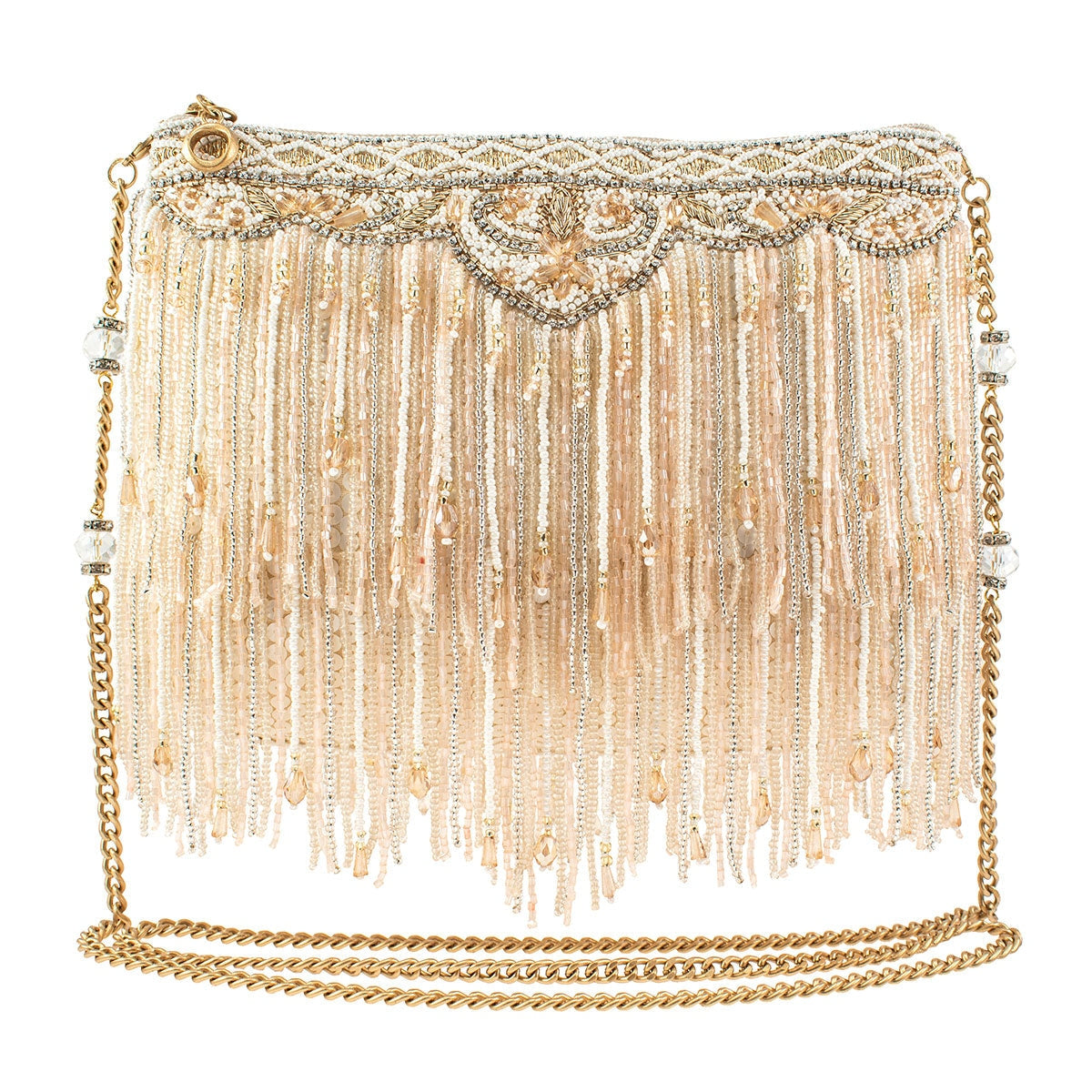 Sugar Coated Beaded Bridal Fringe Crossbody Clutch Handbag – Mary