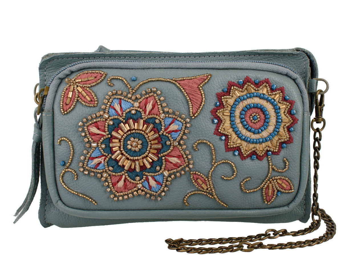 Blue Leather Beaded Crossbody ’One of a Kind’ beaded - One Kind 1
