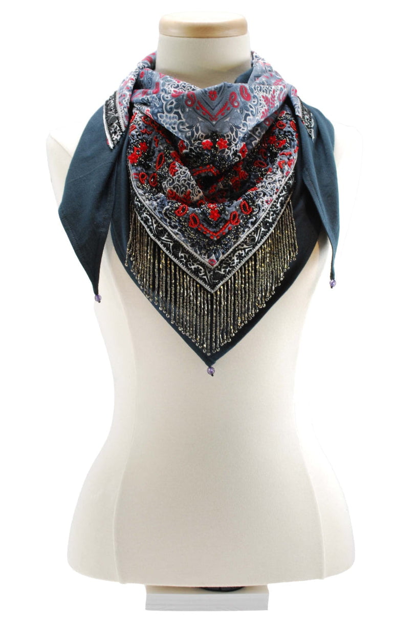 Red White & Blue Scarf ’One of a Kind’ beaded - One Kind 1