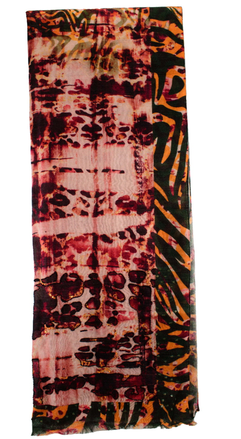 Maroon Print Scarf ’One of a Kind’ beaded - One Kind 2