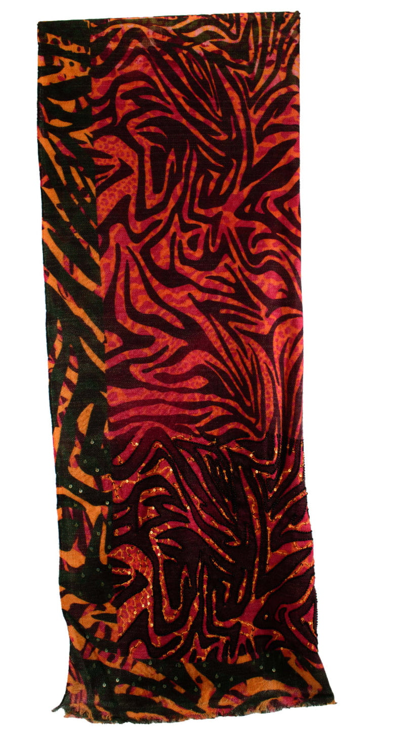 Maroon Print Scarf ’One of a Kind’ beaded - One Kind 3