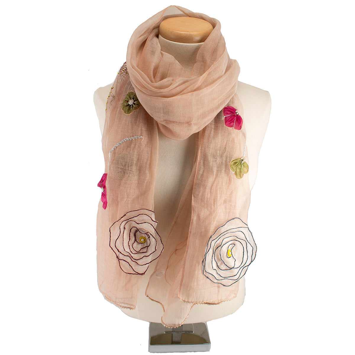 Pink Floral Scarf ’One of a Kind’ beaded One Kind 1