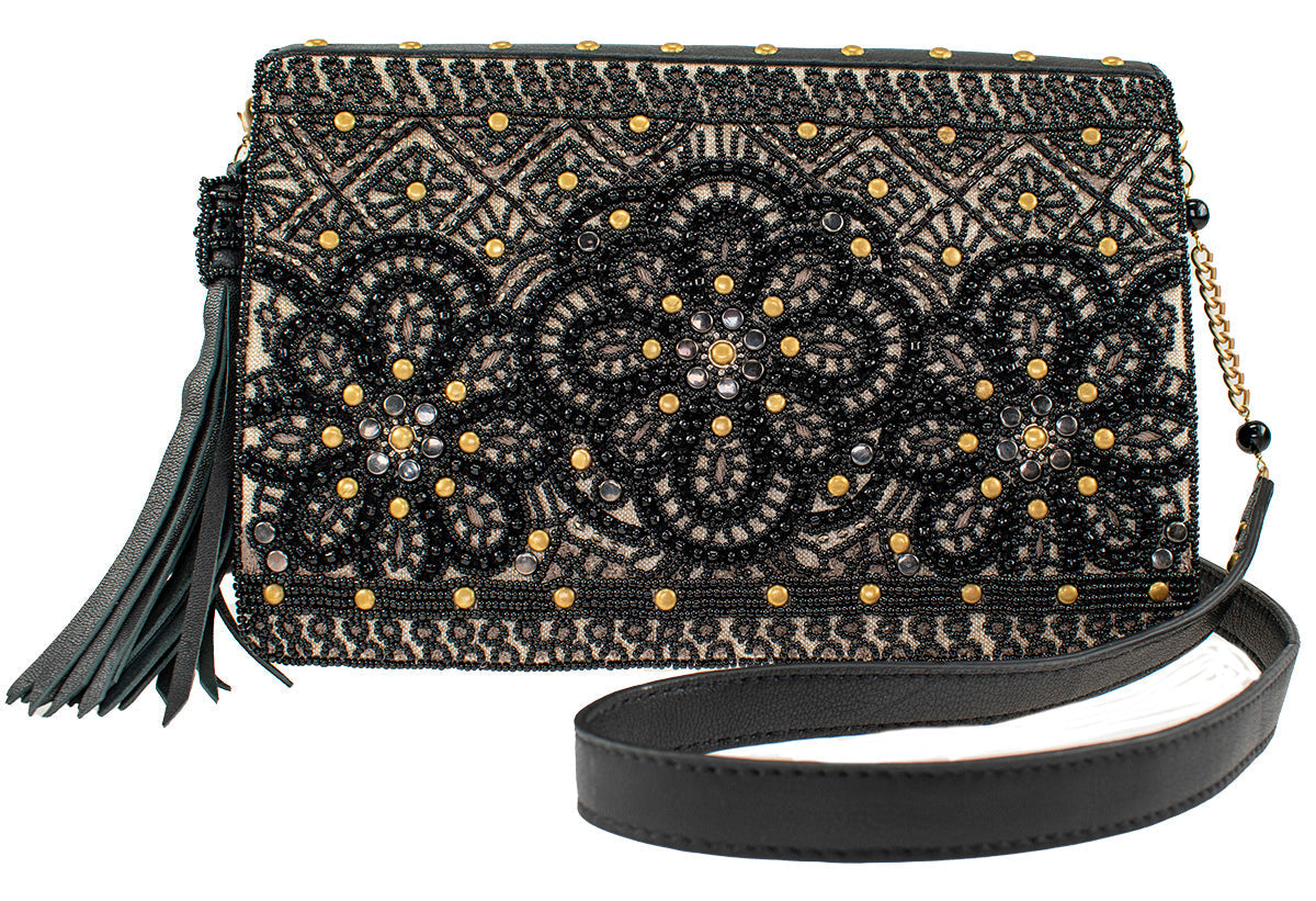 Black Leather Crossbody ’One of a Kind’ beaded One Kind 1