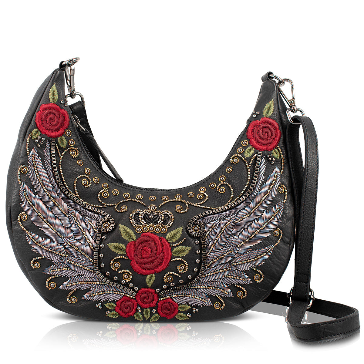Wings and Roses Shoulder Handbag beaded - 1