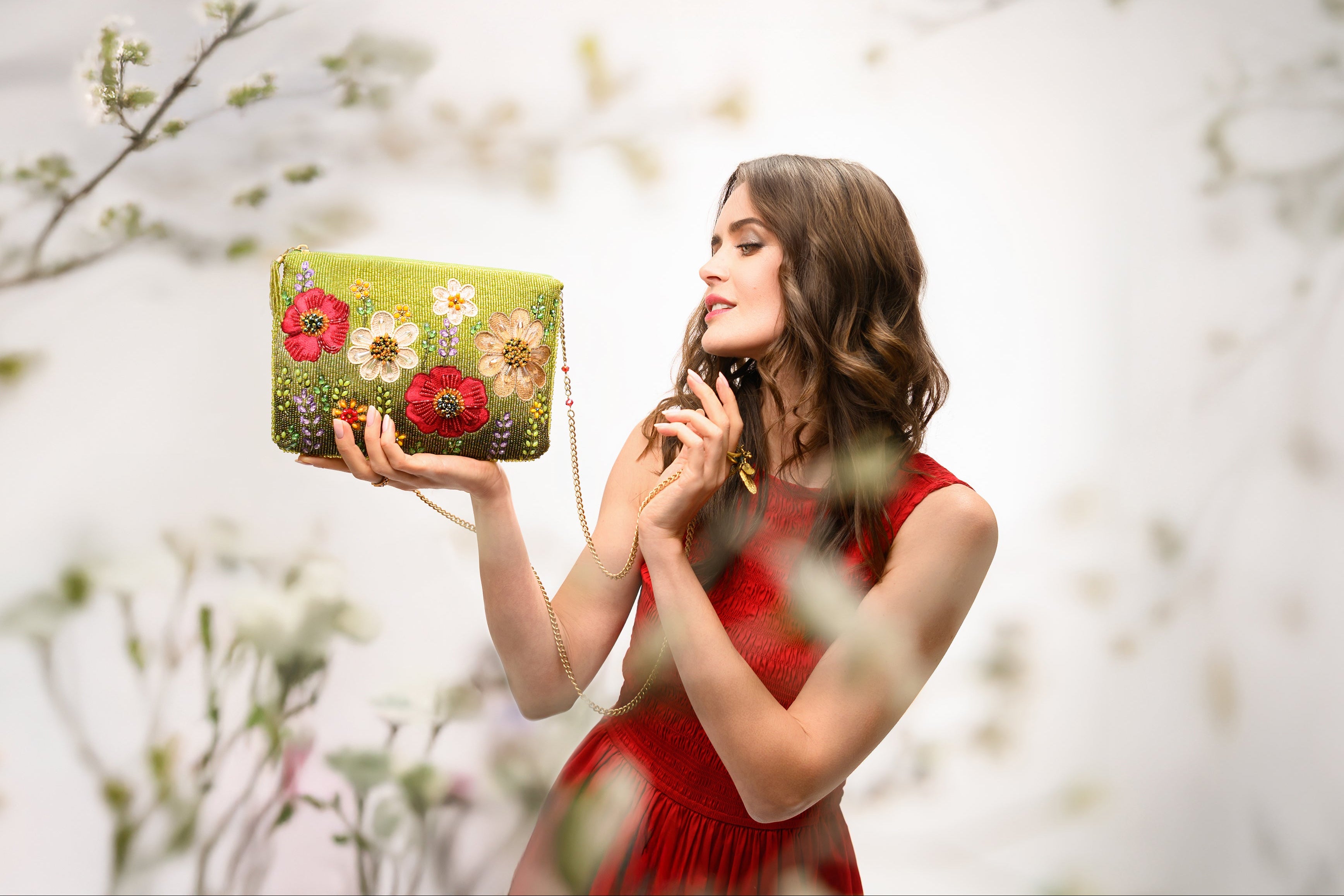 Day In The Park Floral Beaded Crossbody Handbag