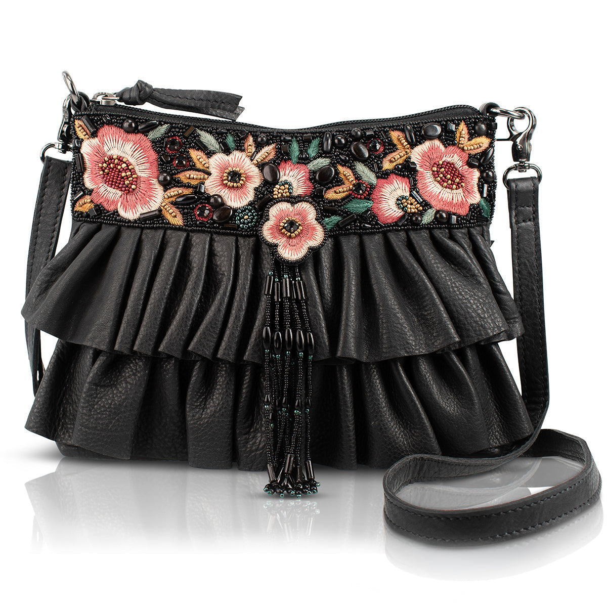 Floral Flair Shoulder Handbag beaded - 1