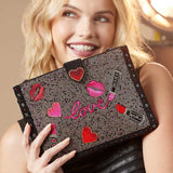 Kiss & Tell Beaded Crossbody Clutch Handbag Model