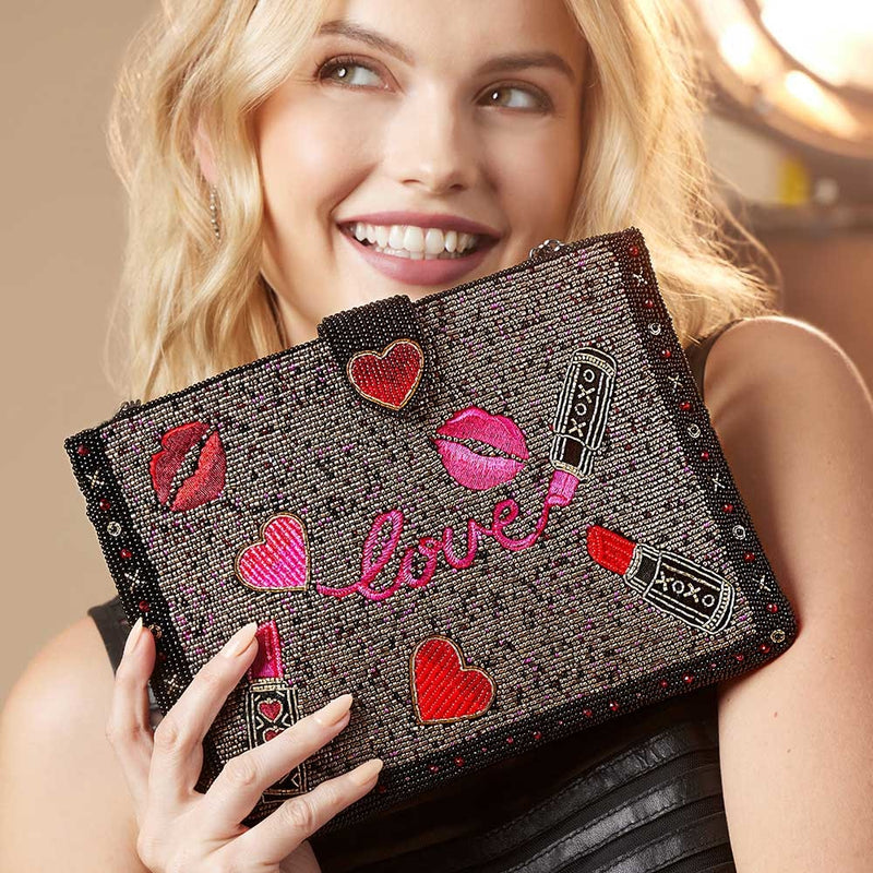 Kiss & Tell Beaded Crossbody Clutch Handbag Model