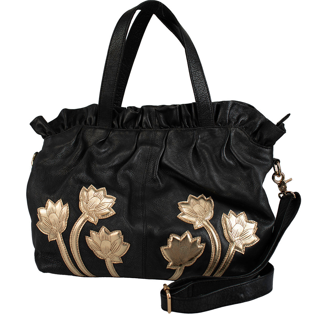 Gold & Black Leather Tote Handbag ’One of a Kind’ beaded - One Kind 1