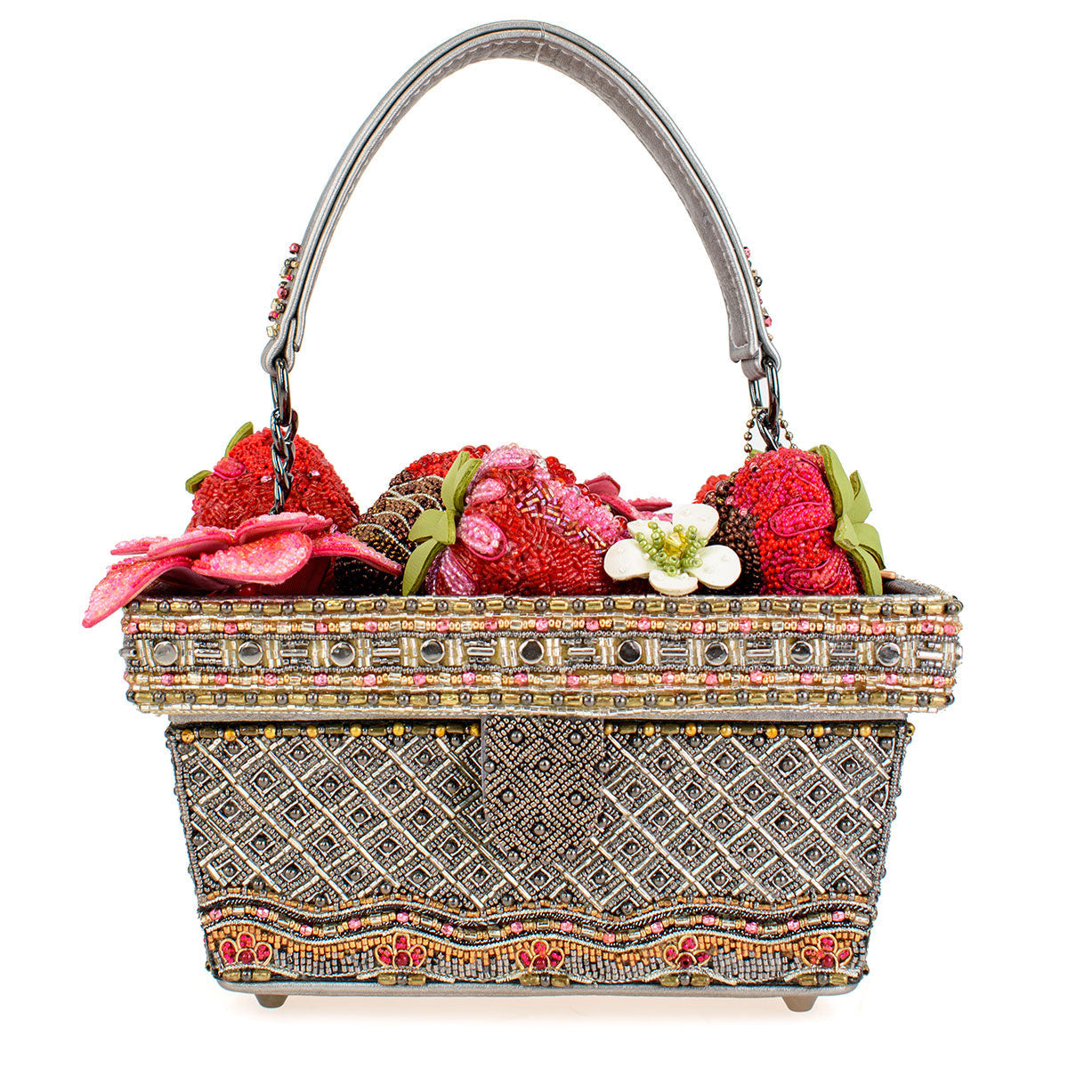 Berry Beautiful Beaded Strawberry Basket Top Handle Bag Purse