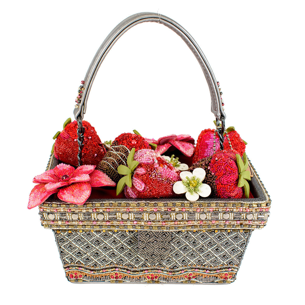 Berry Beautiful Beaded Strawberry Basket Top Handle Bag Purse