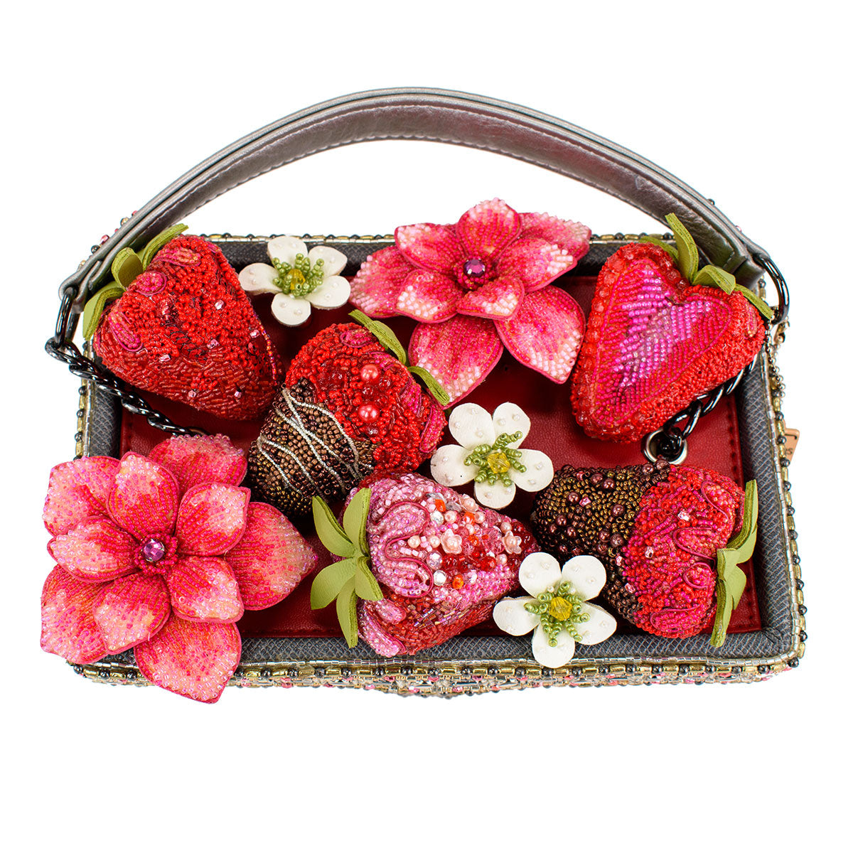 Berry Beautiful Beaded Strawberry Basket Top Handle Bag Purse