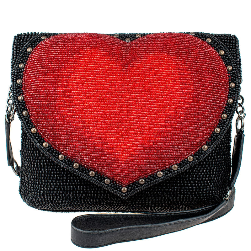 Mary Frances Big Heart Beaded Crossbody Handbag