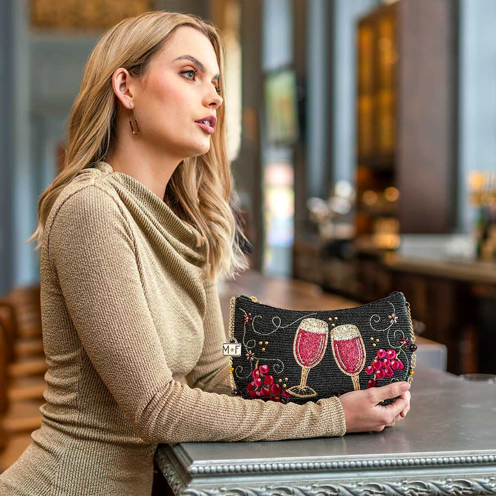 Model with Bordeaux Crossbody Handbag