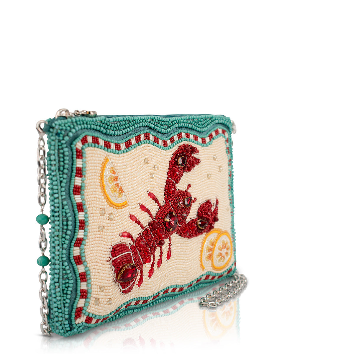 Crack Me Up Lobster and Lemon Beaded Crossbody Handbag