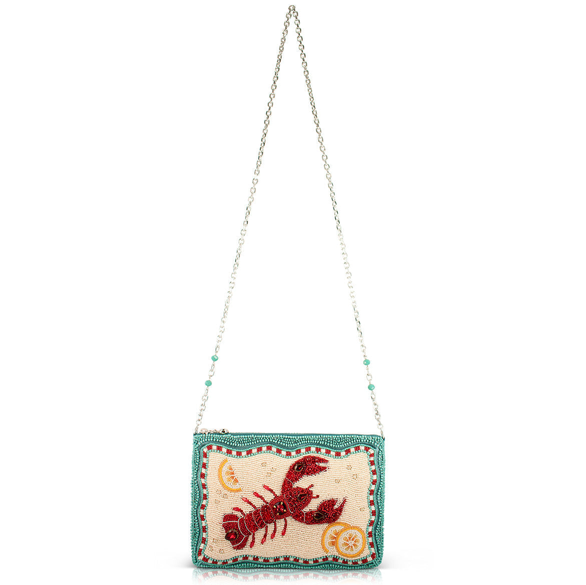 Crack Me Up Lobster and Lemon Beaded Crossbody Handbag