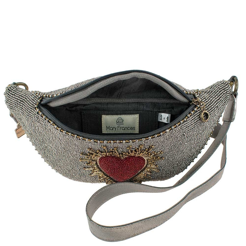 Mary Frances Cross My Heart Beaded Heart Burst Waist Belt Sling Bag