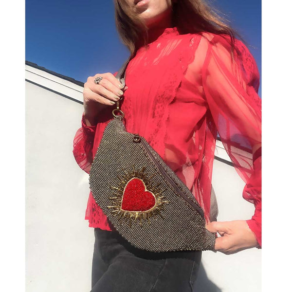 Cross My Heart Beaded Waist Belt Sling Bag
