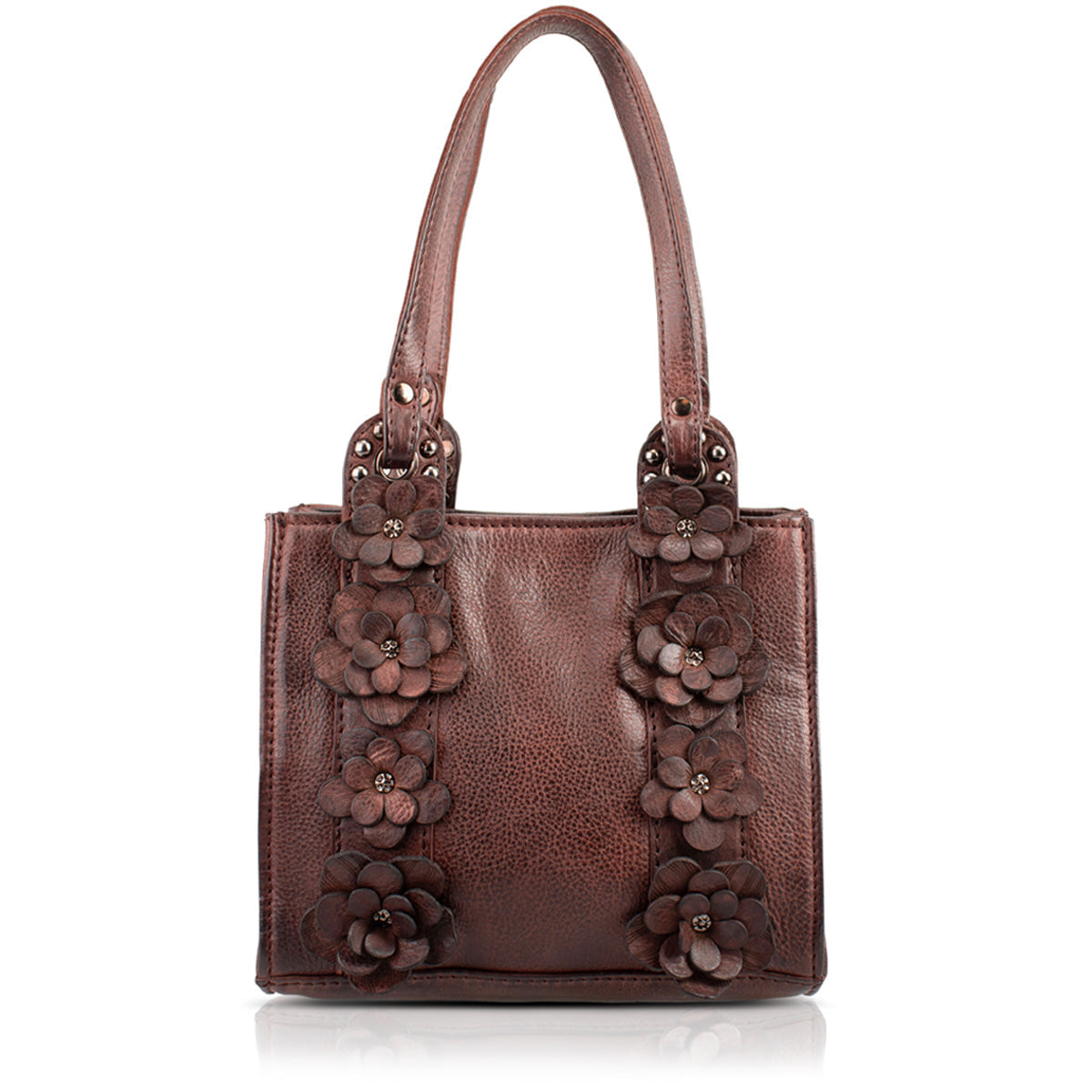 Elevated Brown Leather Shoulder Handbag beaded - 1