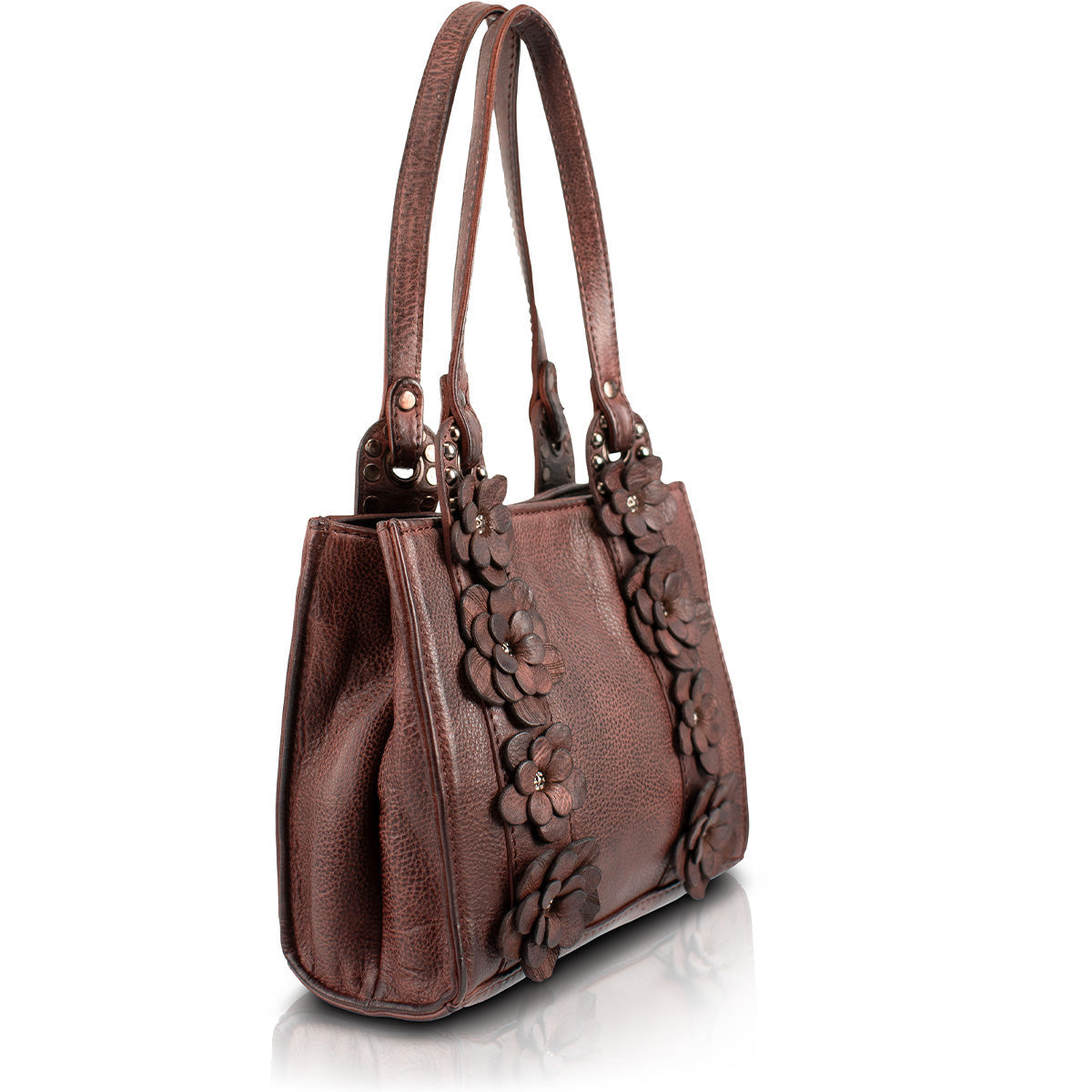 Elevated Brown Leather Shoulder Handbag beaded - 3