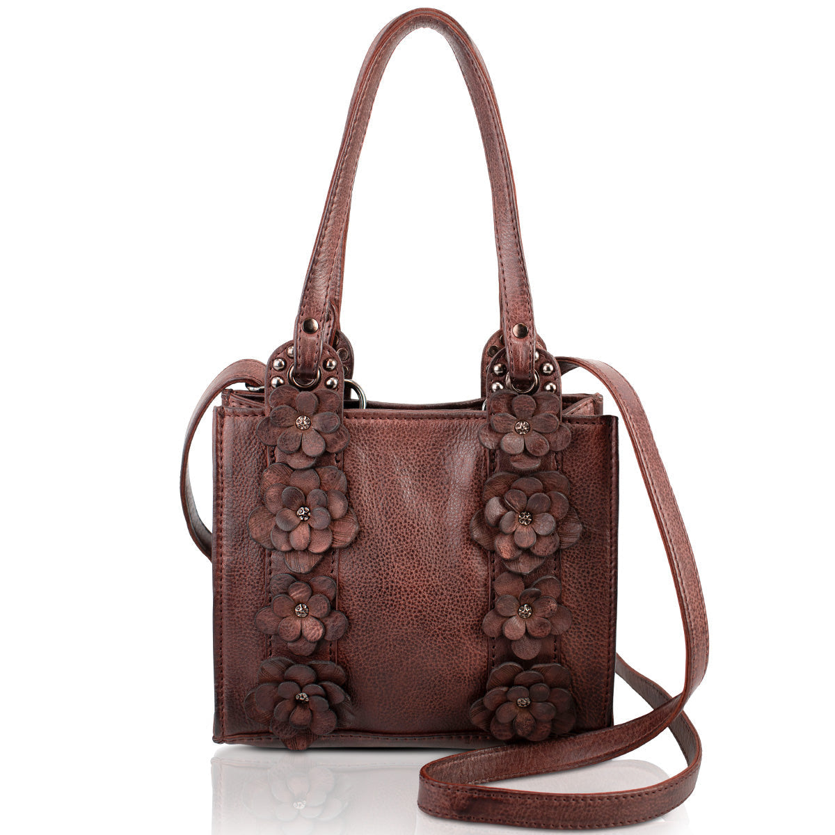Elevated Brown Leather Shoulder Handbag beaded - 5