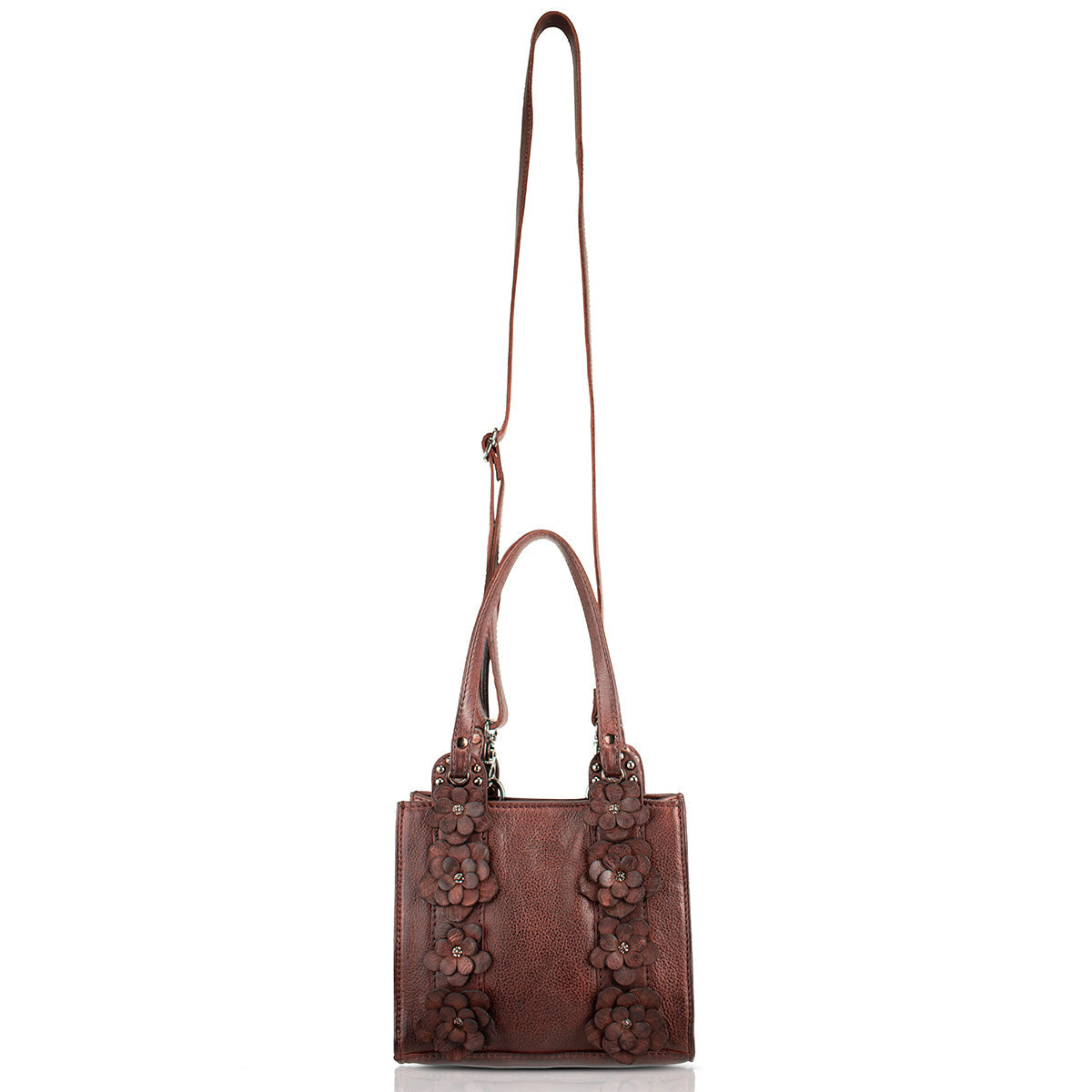 Elevated Brown Leather Shoulder Handbag beaded - 6