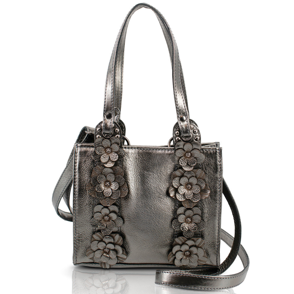 Elevated Pewter Leather Shoulder Handbag beaded - 5