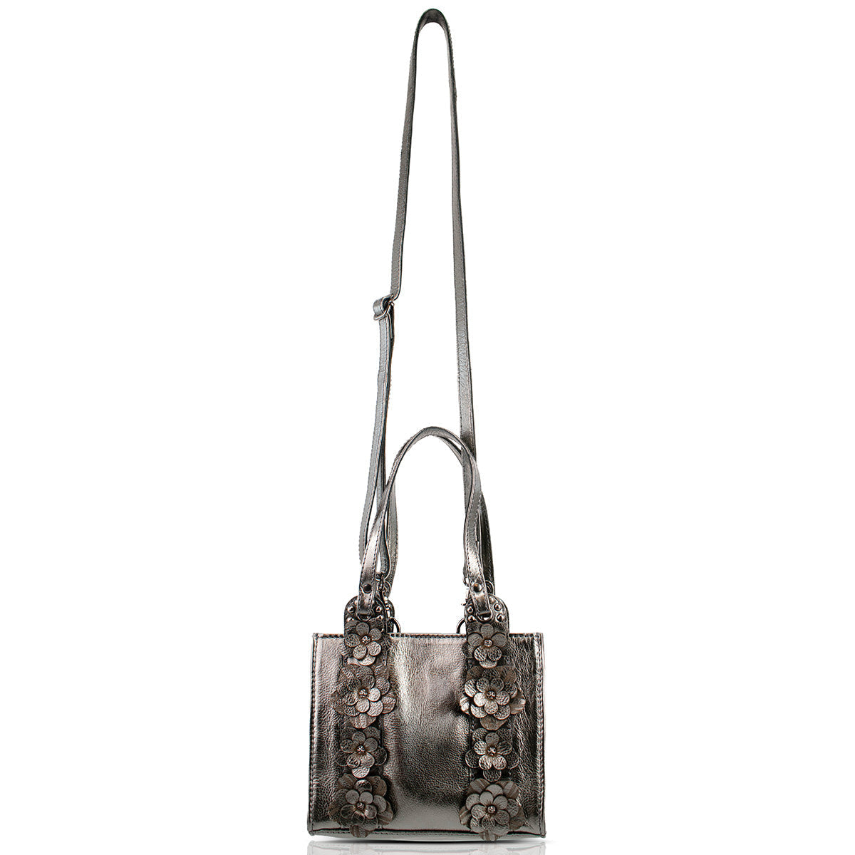 Elevated Pewter Leather Shoulder Handbag beaded - 6