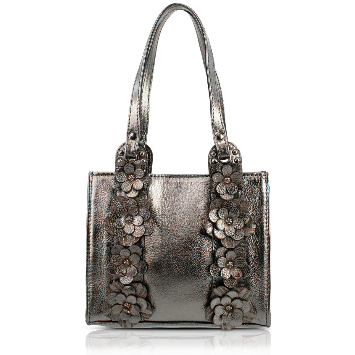 Elevated Pewter Leather Shoulder Handbag beaded - 1