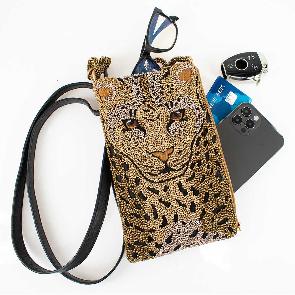 Gone Wild Beaded Leopard Crossbody Phone Bag - Mary Frances