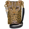 Mary Frances Women's Gone Wild Leopard Crossbody Phone Bag – Beaded Clutch With Leather Strap & Zipper Pocket