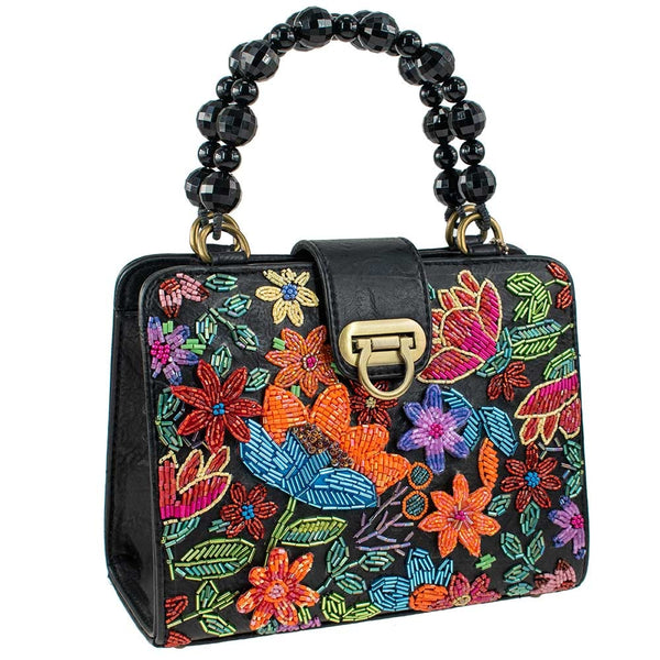 Mary Frances Denim Sunflower Beaded Floral Crossbody Clutch Handbag Blue Bag New