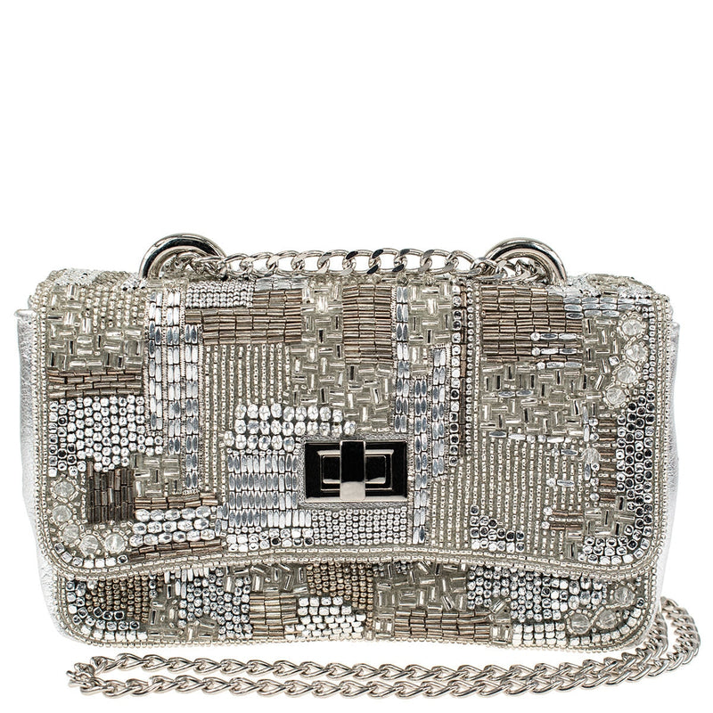 Idol Convertible Beaded Silver Leather Crossbody/Shoulder Handbag