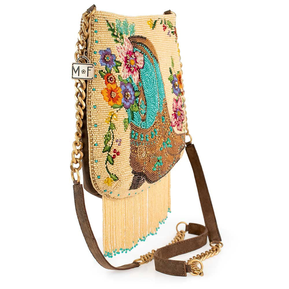 Line Dance Beaded Western Cowgirl Boots Crossbody Handbag
