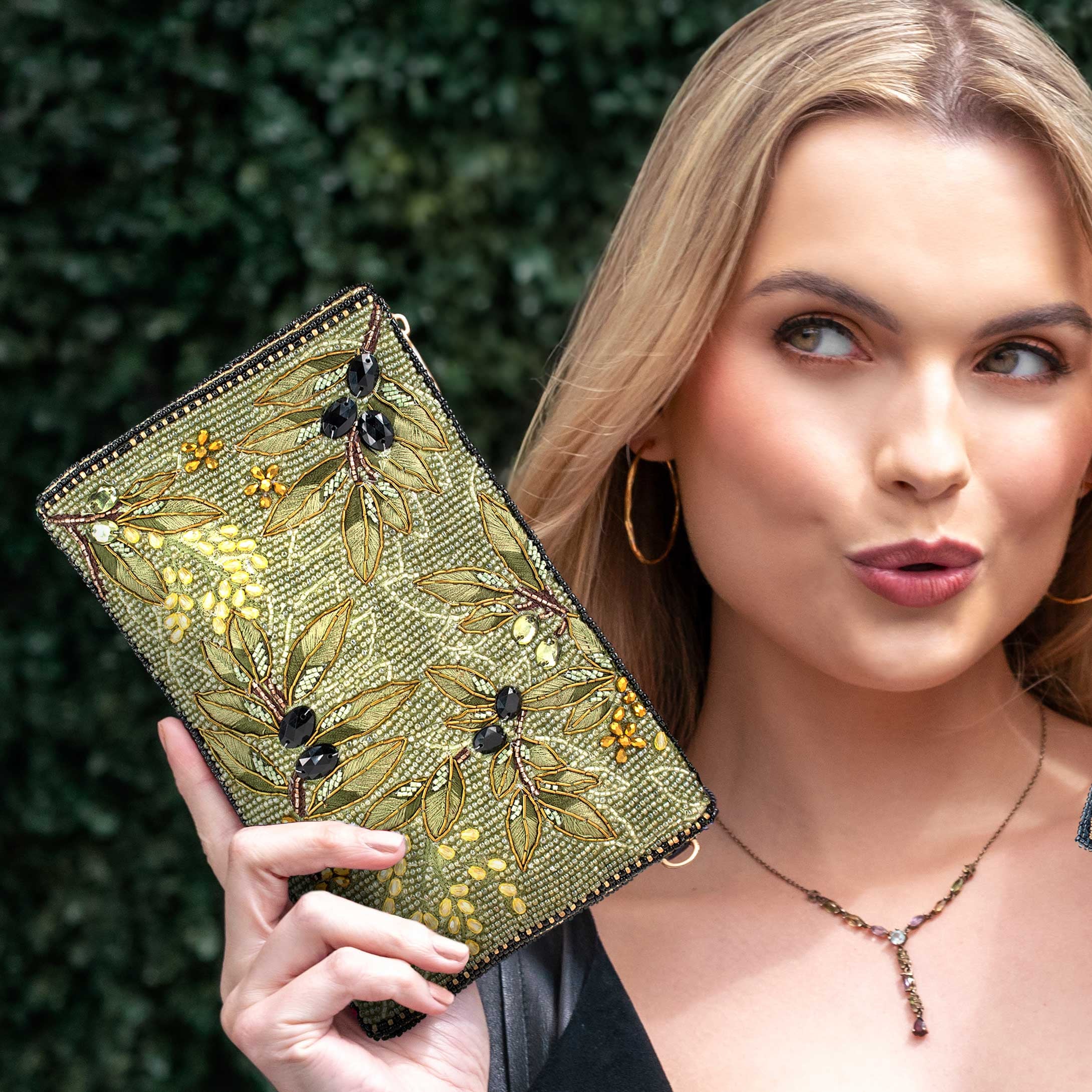 Olive Branch Beaded Crossbody Phone Bag - Mary Frances