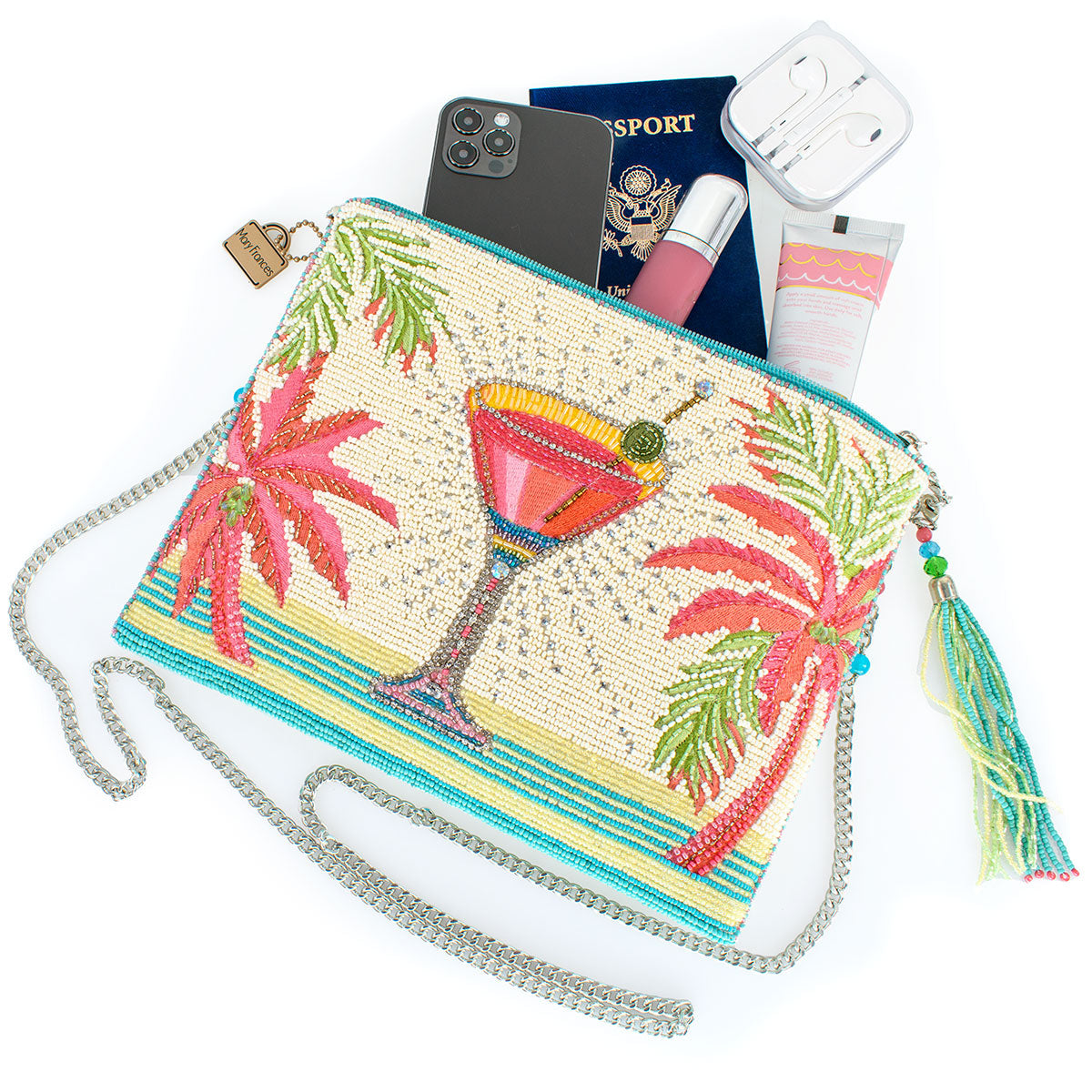 Palm Paradise Beaded Tropical Cocktail Crossbody Clutch Handbag