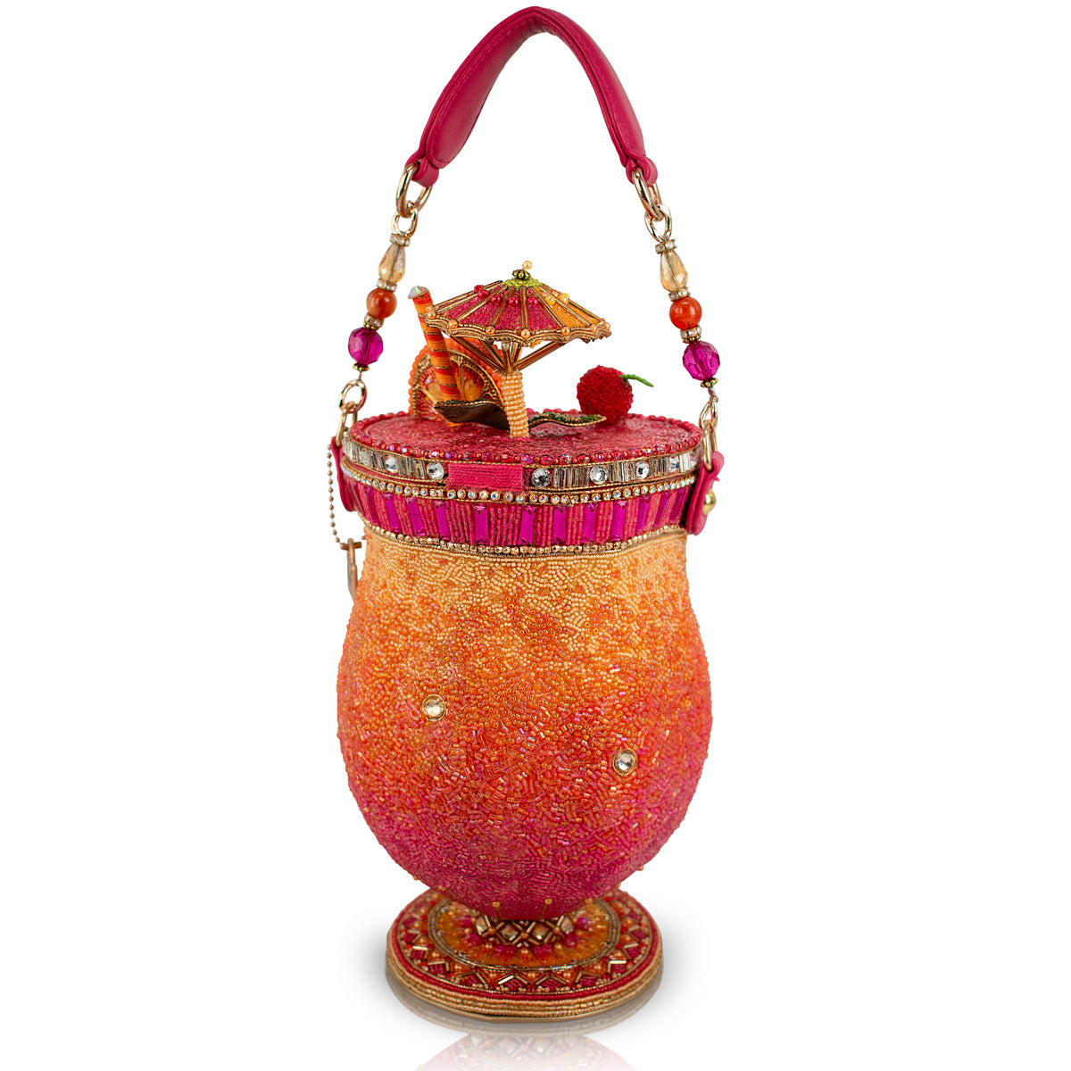 Paradise Punch Tropical Drink Top Handle Beaded Bag