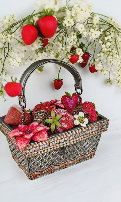 Berry Beautiful Beaded Strawberry Basket Top Handle Bag Purse