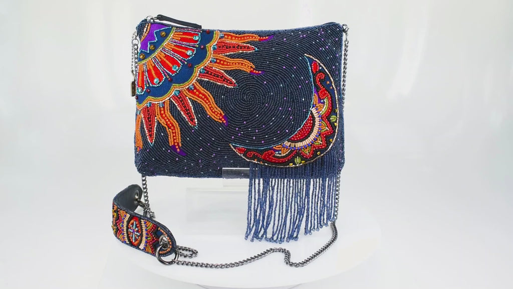 Solar System Beaded Sun Moon Crossbody Clutch Handbag – Mary Frances  Accessories