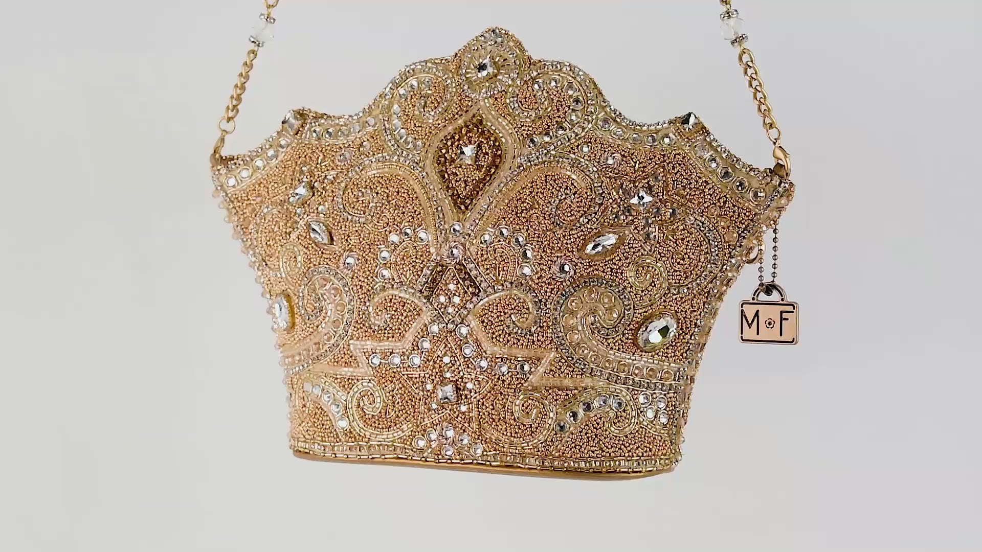 Golden Rule Beaded Crown Shape Leather Crossbody Handbag Video