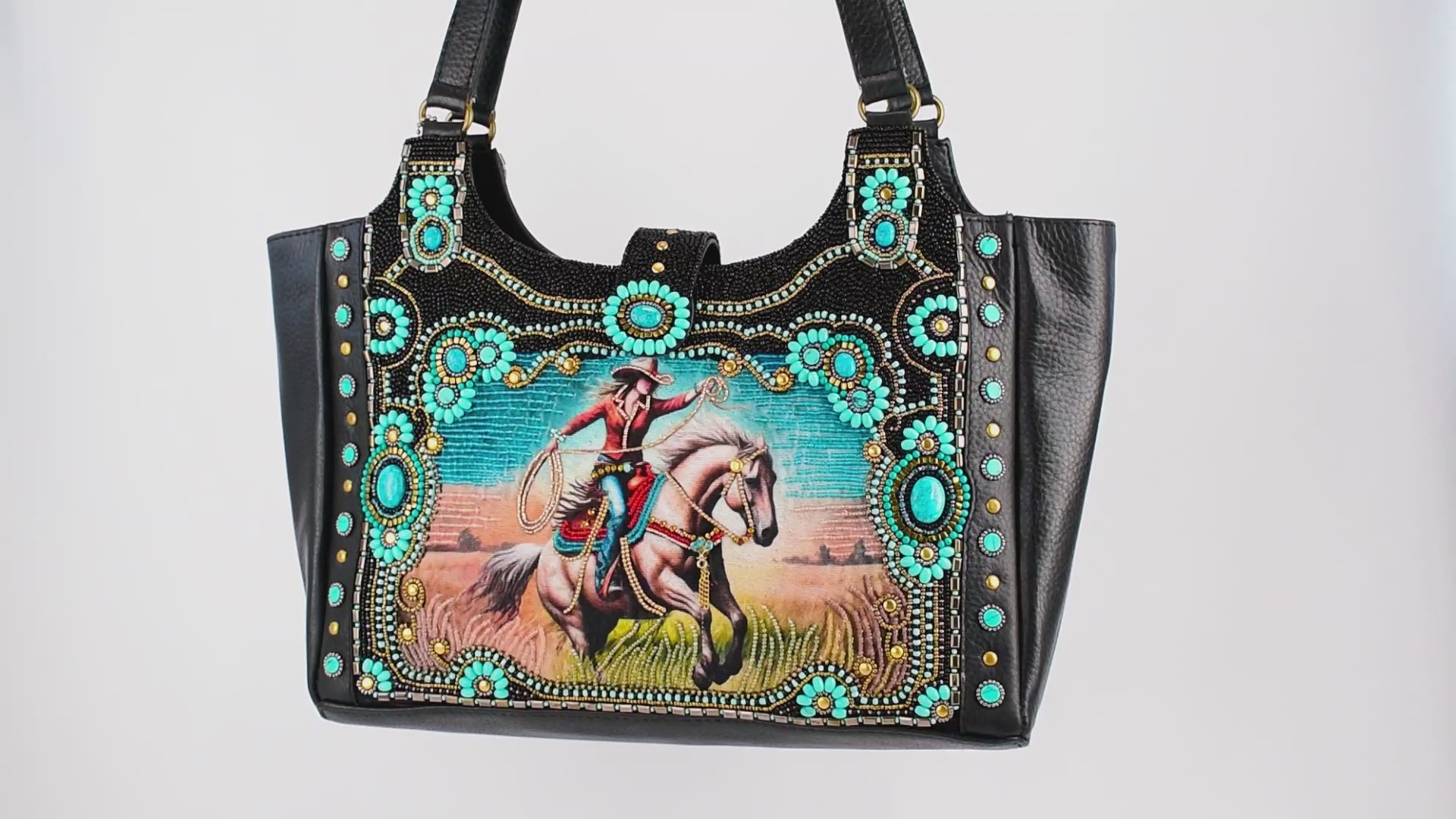 Cowgirl Beaded Leather Tote Handbag Video